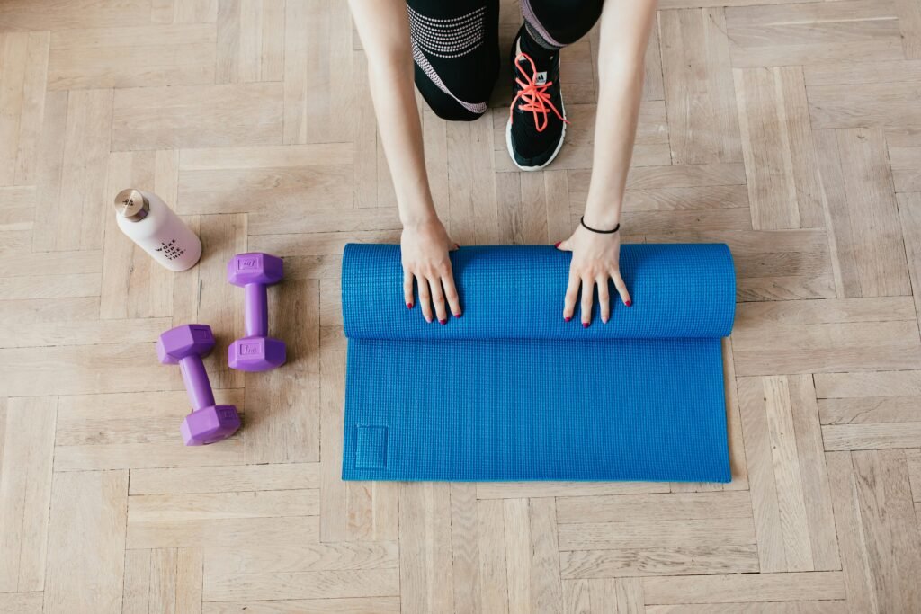 Gathering equipment for doing yoga at home